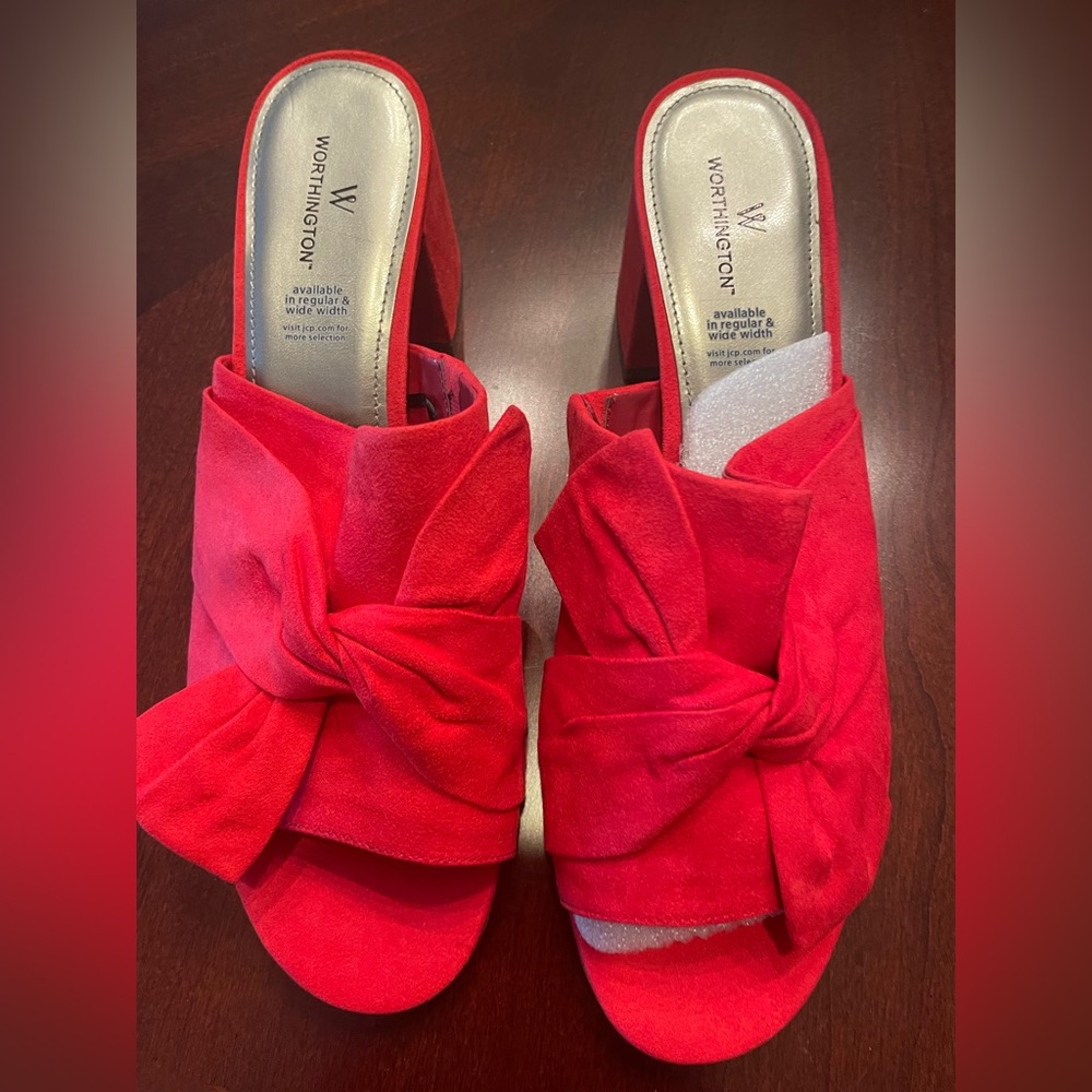 NWOT Worthington Women's Red Bow Mules - Picture 2 of 5